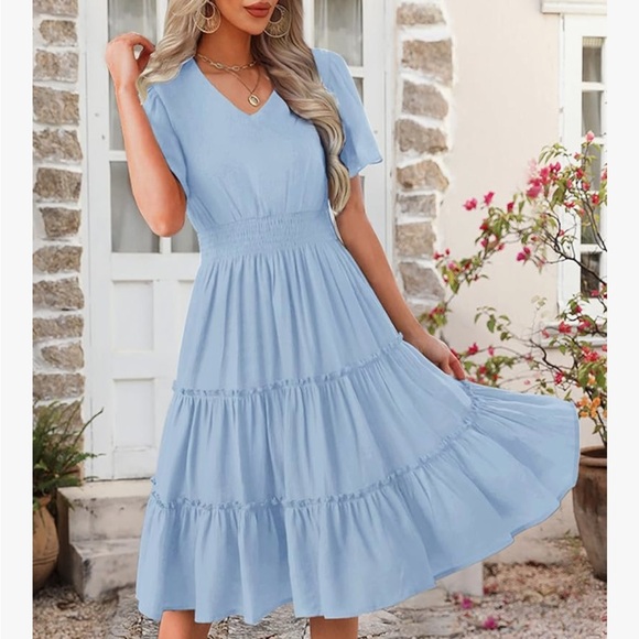 Zattcas Dresses & Skirts - Light Blue V-Neck Dress